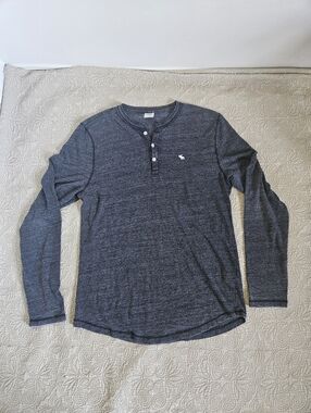 Abercrombie & Fitch Men's Long Sleeve Shirt, Grey, Size Large